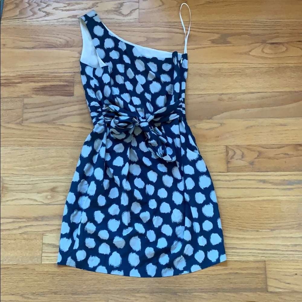 Sliky One Shoulder Blue Polka Dot Theory Dress